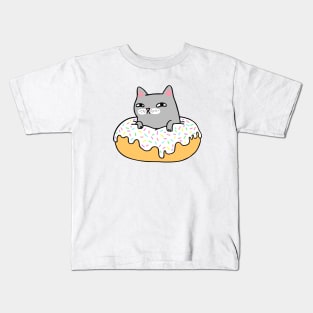 Donut Cat - Grey Cat White Icing Kids T-Shirt